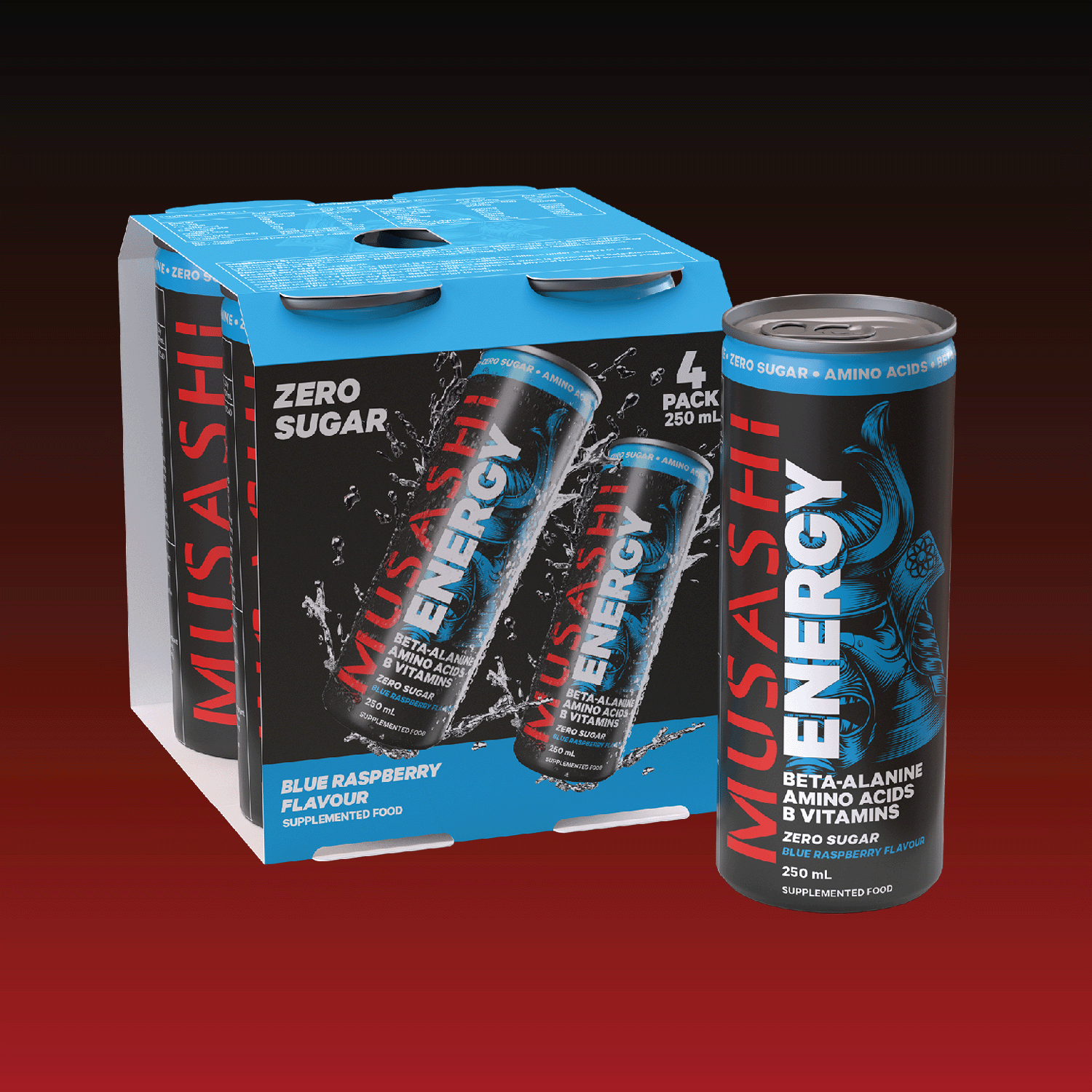 Musashi Blue Raspberry Energy Drink 250ml (4 Packs x 6)