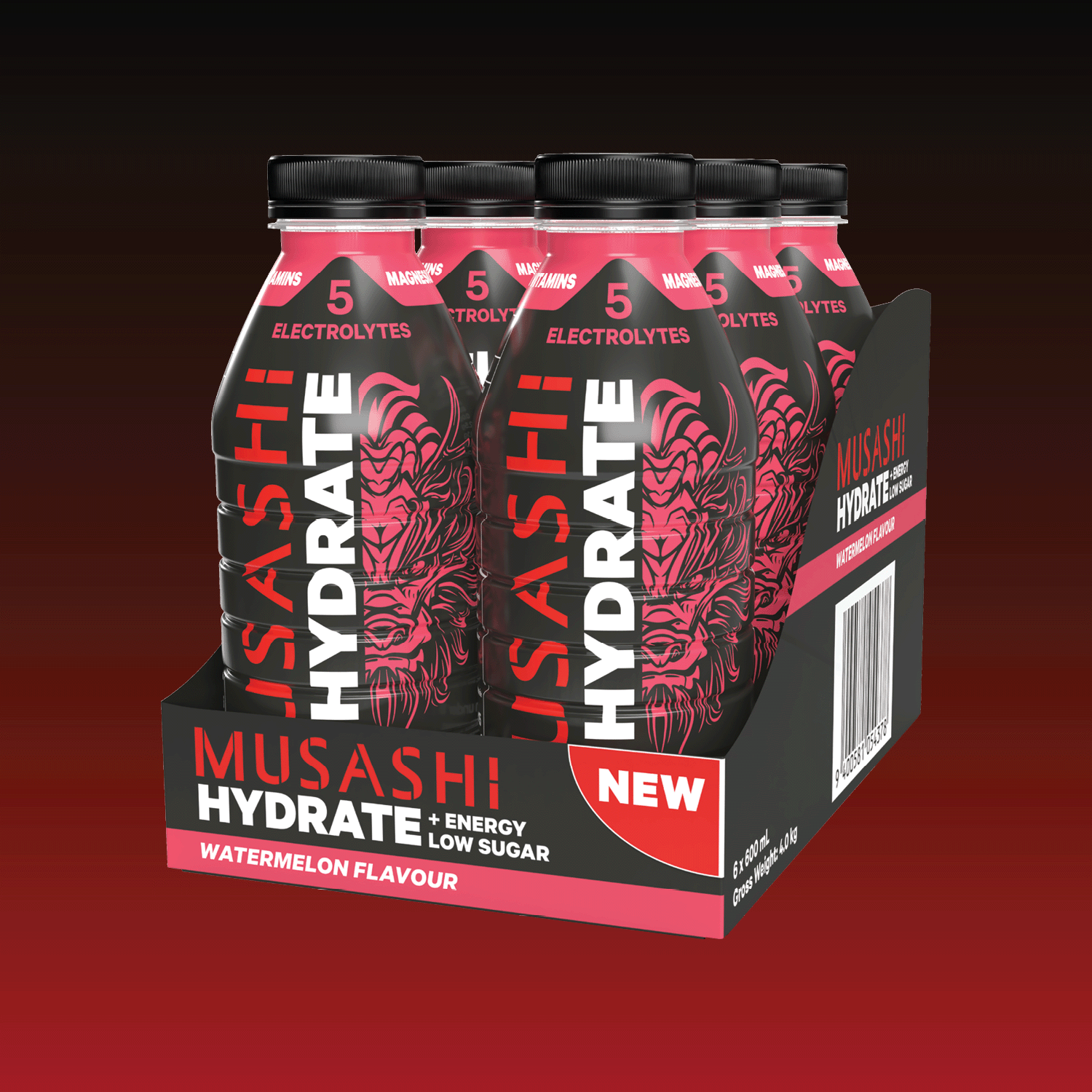 Musashi Energy Drink Watermelon Hydrate Drink (600ml) - 6 Packs