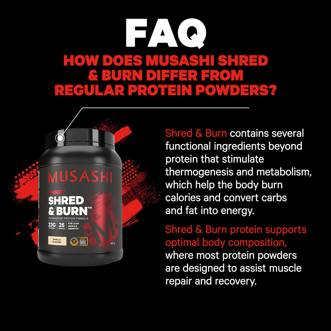 Musashi Shred & Burn Protein Powder FAQ