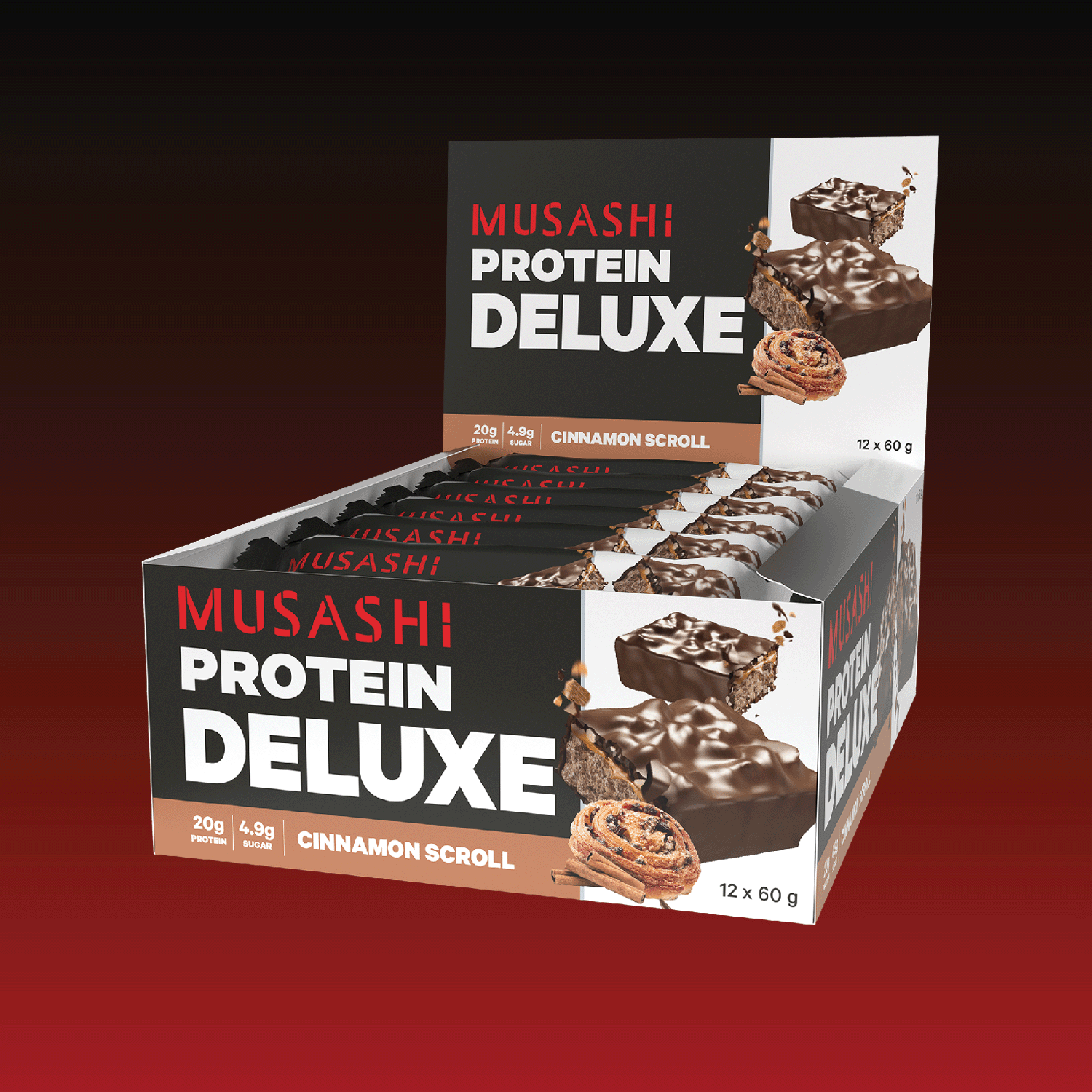 Musashi Protein Bar Cinnamon Scroll Deluxe Protein Bar 60g (Box of 12 Bars)