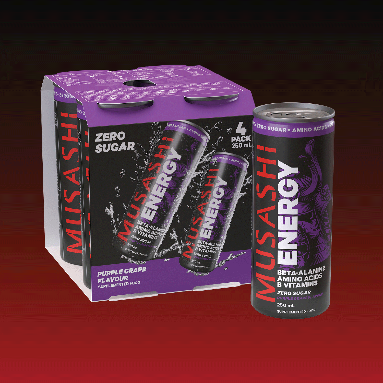 Musashi Purple Grape Energy Drink 250ml (4 Packs x 6)