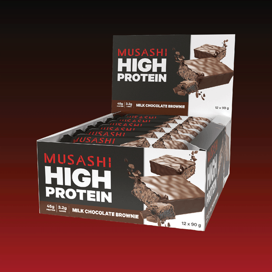Musashi Protein Bar Milk Chocolate Brownie High Protein Bar 90g (Box of 12 Bars)