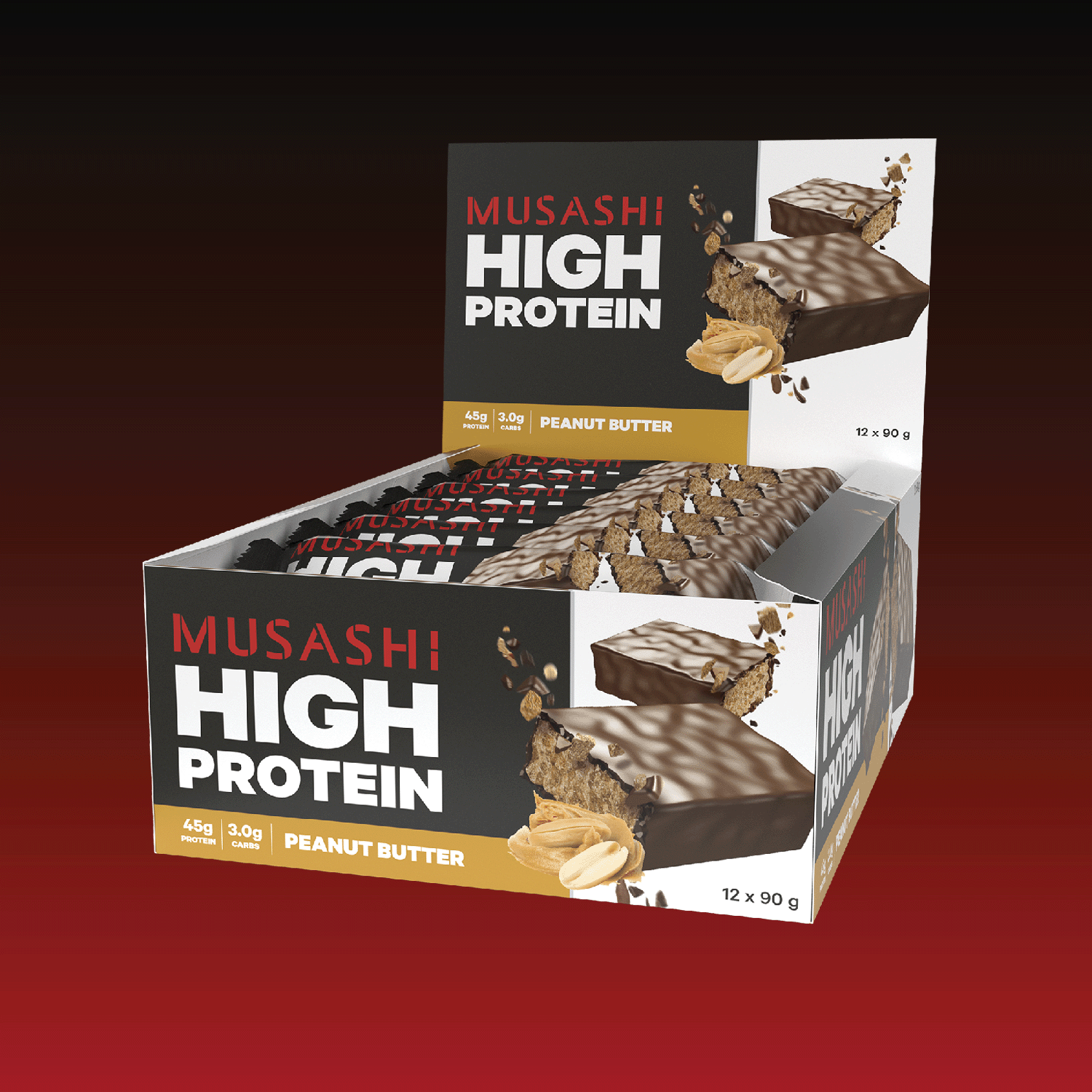 Musashi Protein Bar Peanut Butter High Protein Bar 90g (Box of 12 Bars)