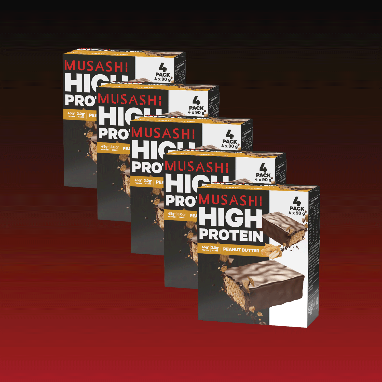 Musashi Protein Bar PEANUT BUTTER High Protein Bar Multipacks x 5 (Total 20 Bars)