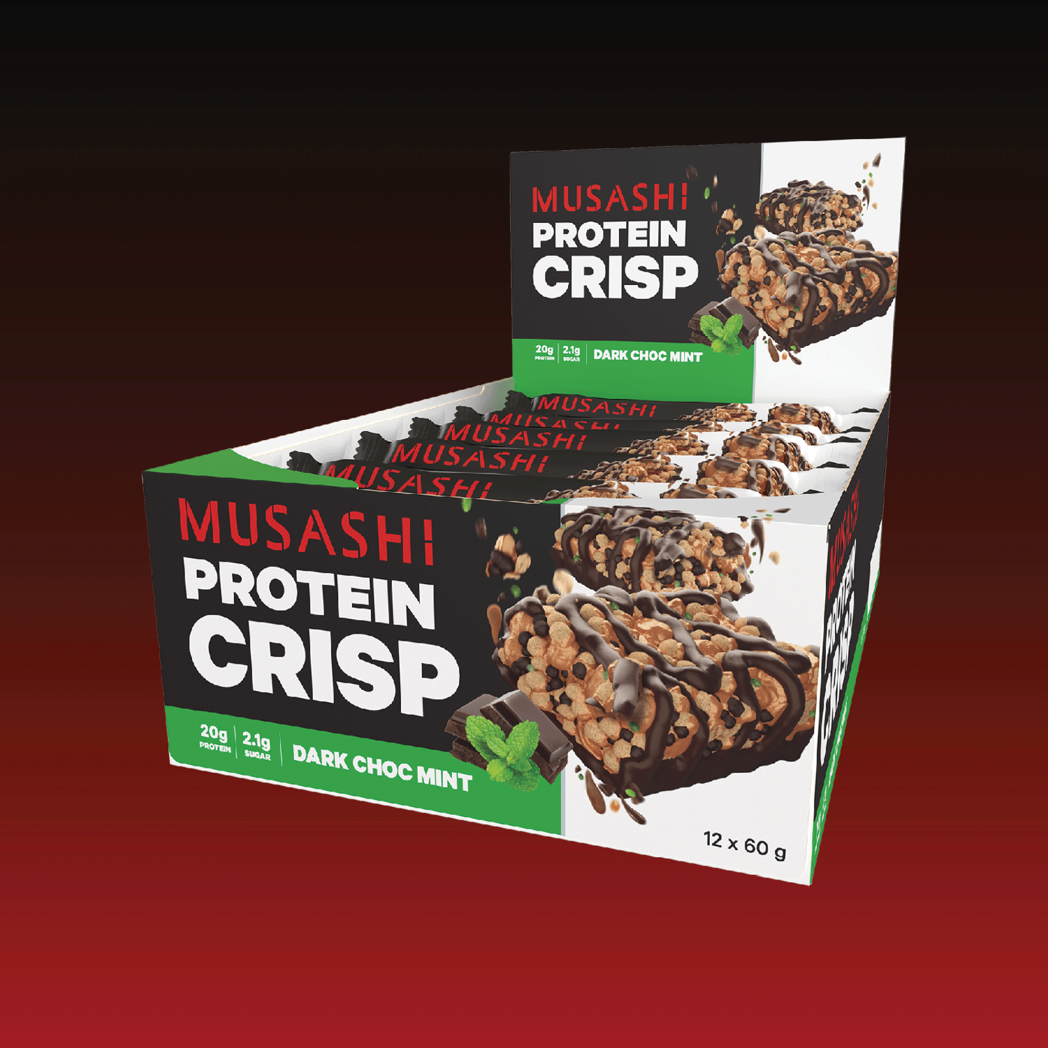 Musashi Protein Bar Dark Choc Mint Protein Crisp Bar 60g (Box of 12 Bars)
