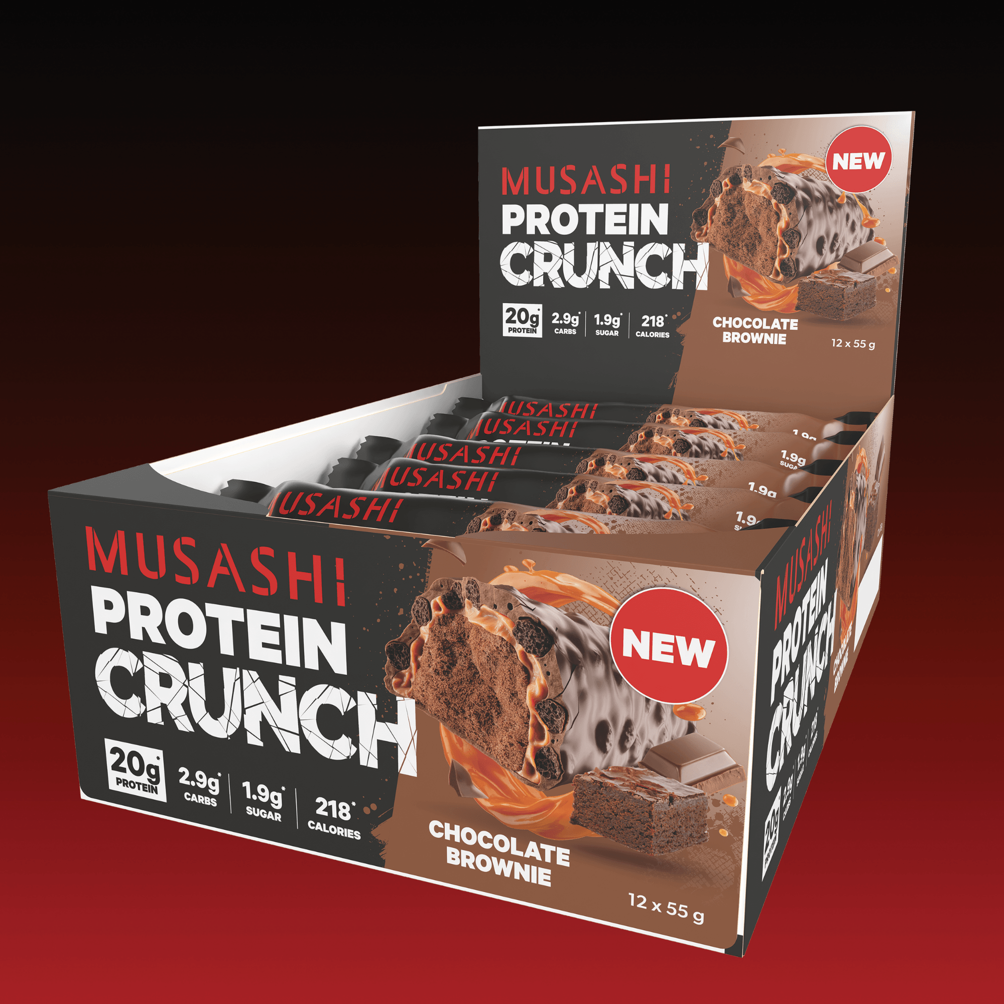 Musashi Protein Bar Chocolate Brownie Protein Crunch Bar (Box of 12)
