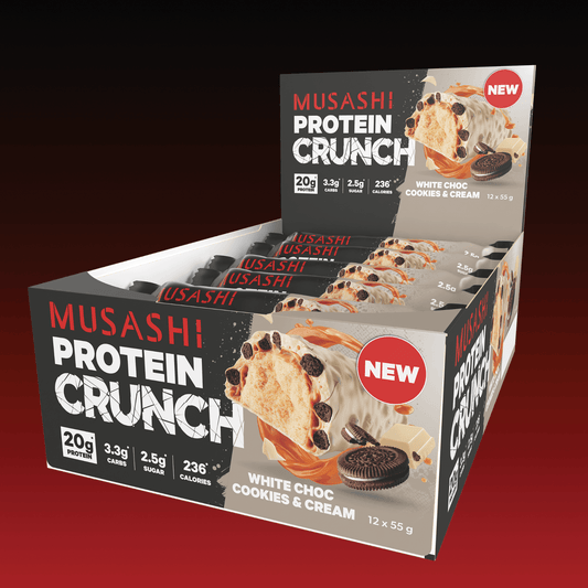 Musashi Protein Bar White Choc Cookies & Cream Protein Crunch Bar (Box of 12)