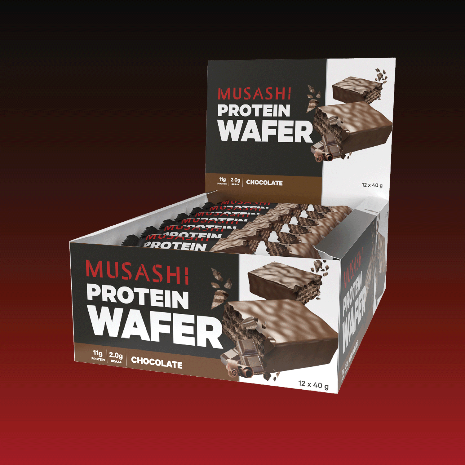 Musashi Protein Bar Chocolate Protein Wafer Bar 40G (Box of 12 Bars)