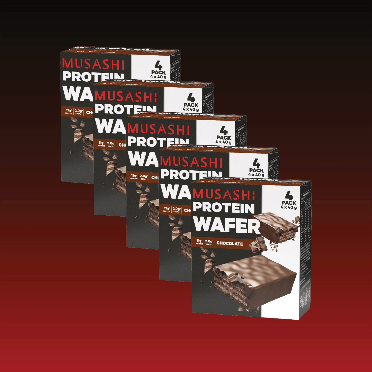 Musashi Protein Bar Chocolate Protein Wafer Bar Multipacks x 5 (Total 20 Bars)