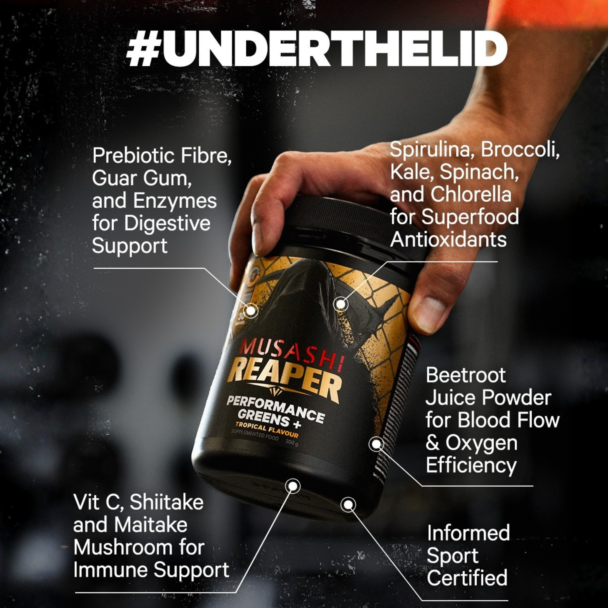 Musashi Supplements REAPER PERFORMANCE GREENS+ UNFLAVOURED OR FLAVOURED 300g