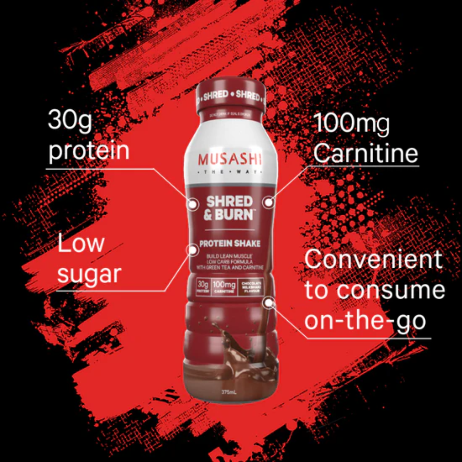 Musashi Protein Shake Shred & Burn Shake 375ml (Box of 6 Drinks)